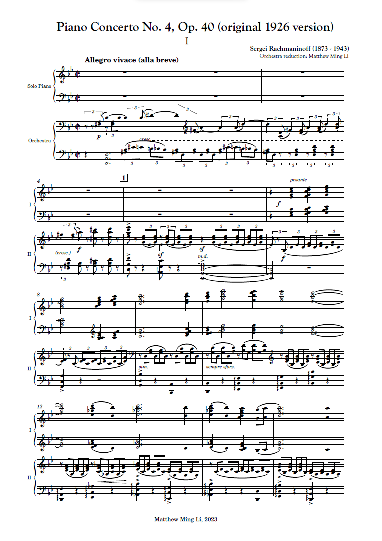 Rachmaninoff: Piano Concerto No. 4 (original 1926 ed.) for 2